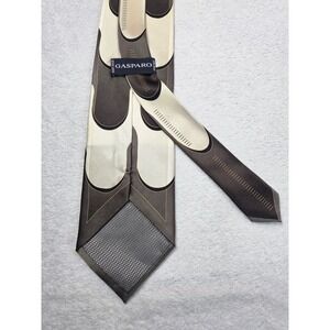 Gasparo Silk Tie Abstract Brown Cream Designer Retro 90s Statement Necktie